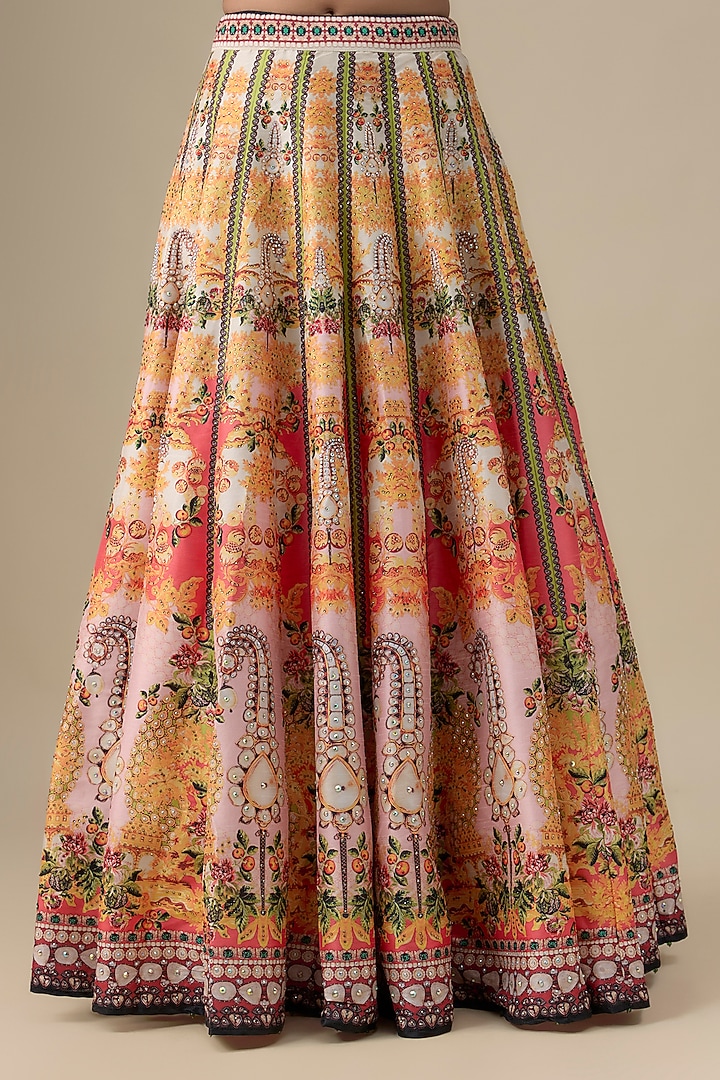 Multi-Colored Poly Dupion Wedding Lehenga Set by Rajdeep Ranawat at Pernia's Pop Up Shop