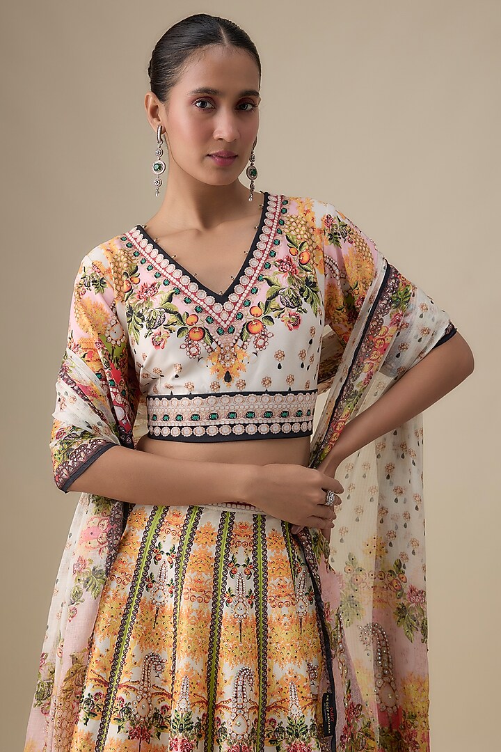 Multi-Colored Poly Dupion Wedding Lehenga Set by Rajdeep Ranawat at Pernia's Pop Up Shop