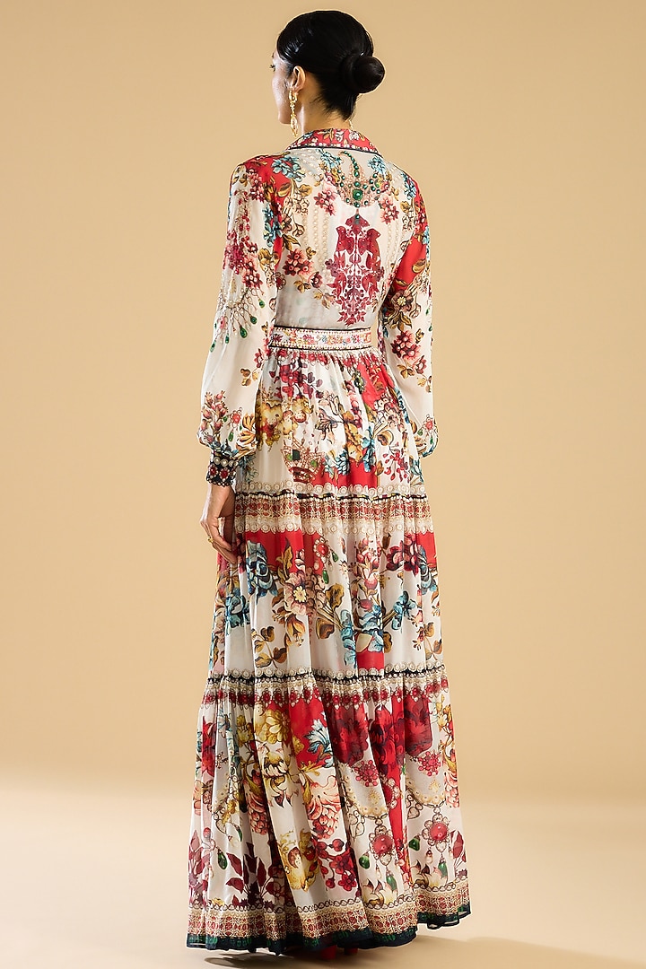 Ivory & Red Silk Printed Tiered Cocktail Dress by Rajdeep Ranawat at Pernia's Pop Up Shop