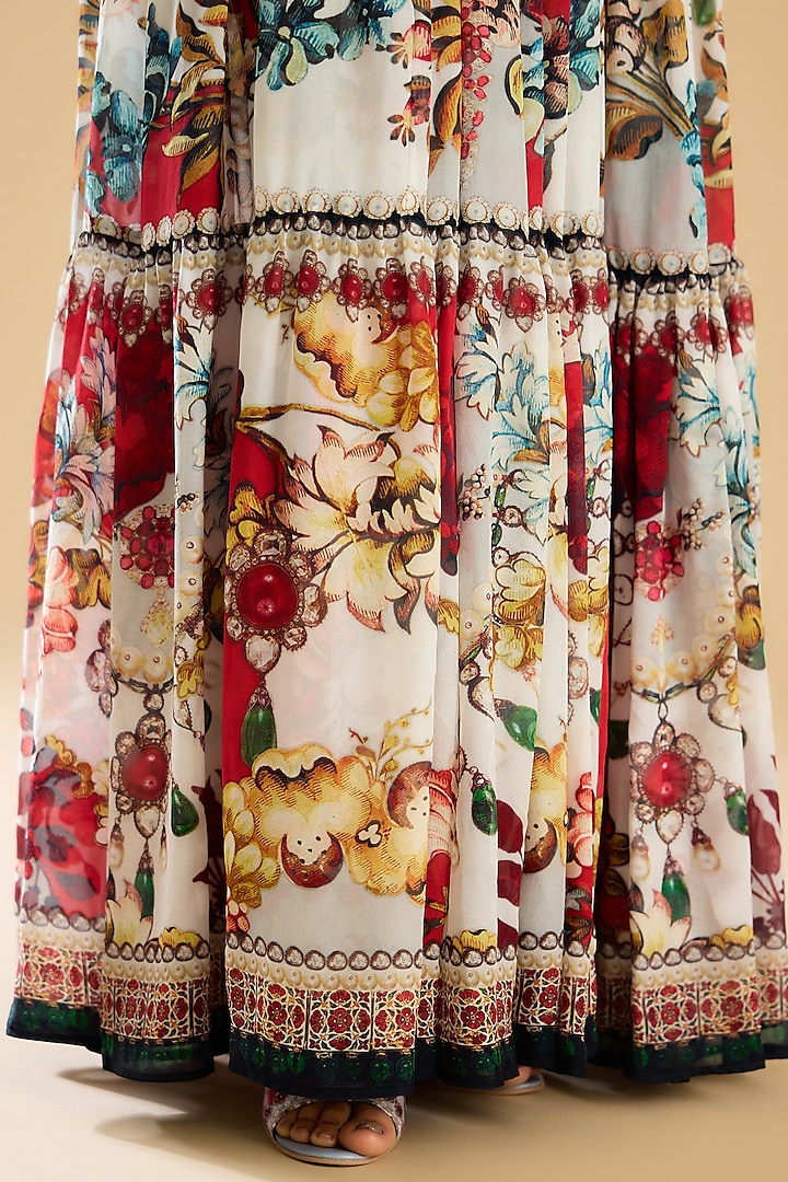 Ivory & Red Silk Printed Tiered Cocktail Dress by Rajdeep Ranawat at Pernia's Pop Up Shop