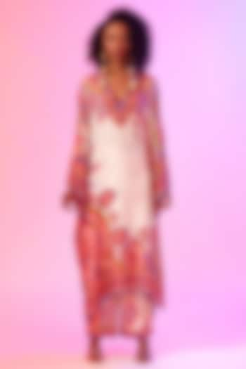 Candy Cream Silk Printed Kaftan by Rajdeep Ranawat