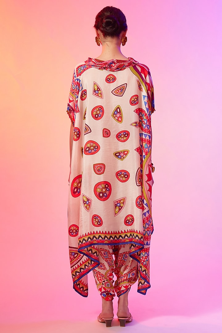 Candy Cream Silk Printed Draped Tunic by Rajdeep Ranawat at Pernia's Pop Up Shop
