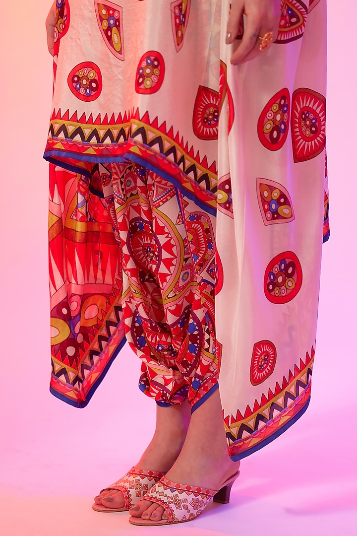 Candy Cream Silk Printed Draped Tunic by Rajdeep Ranawat at Pernia's Pop Up Shop