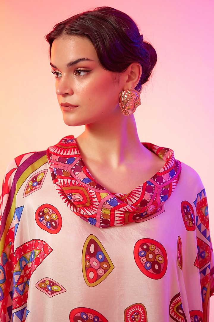 Candy Cream Silk Printed Draped Tunic by Rajdeep Ranawat at Pernia's Pop Up Shop