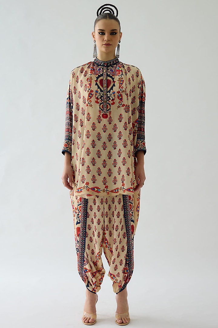 Rust Silk Printed Tunic by Rajdeep Ranawat