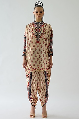 Rust Silk Printed Tunic by Rajdeep Ranawat