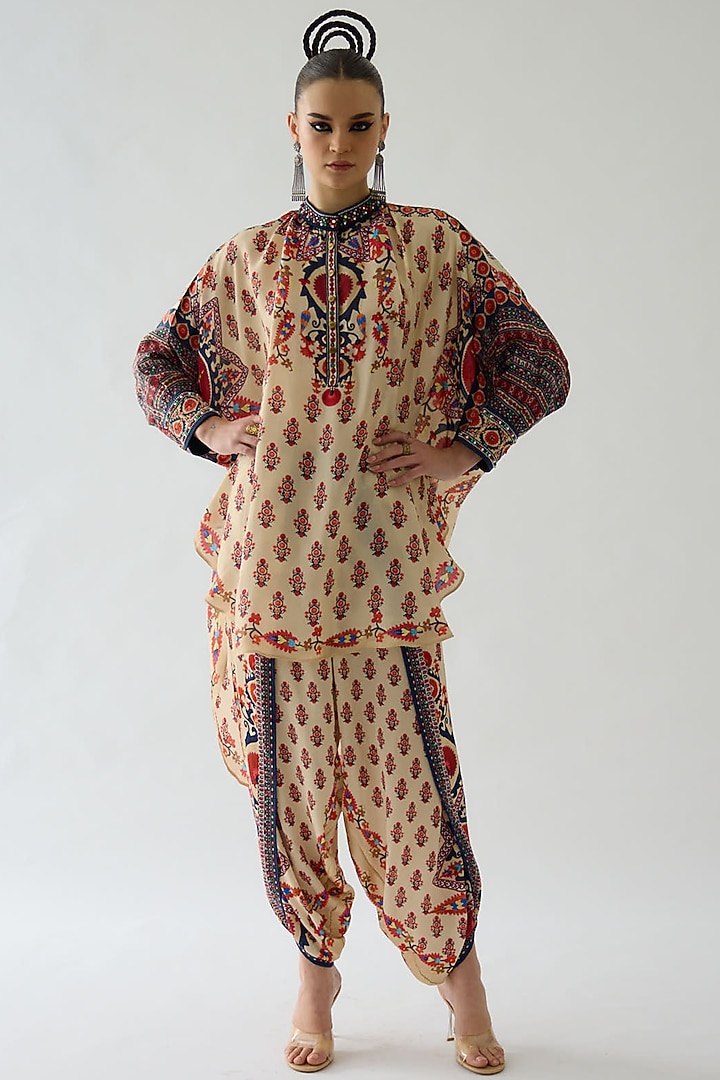 Rust Silk Printed Tunic by Rajdeep Ranawat at Pernia's Pop Up Shop