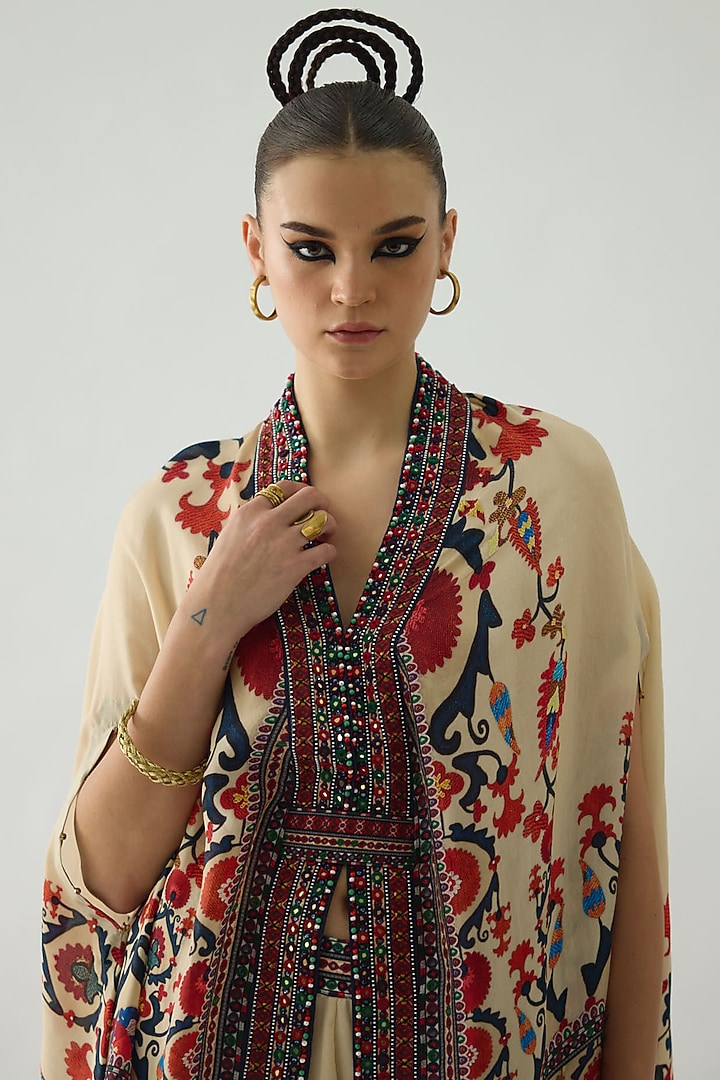 Rust Silk Printed Cape by Rajdeep Ranawat at Pernia's Pop Up Shop