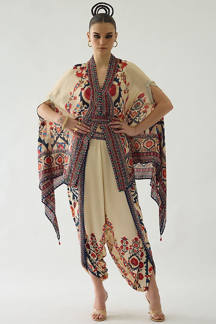 Rust Silk Printed Cape by Rajdeep Ranawat at Pernia's Pop Up Shop