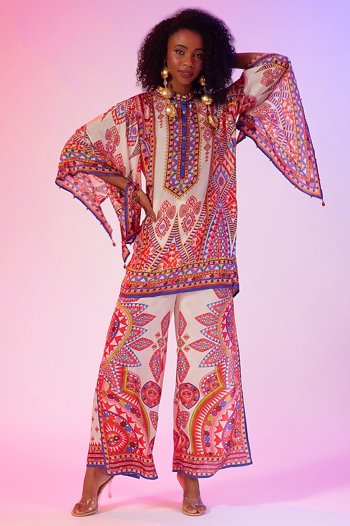Candy Cream Modal Satin Printed Double Layered Pants by Rajdeep Ranawat at Pernia's Pop Up Shop