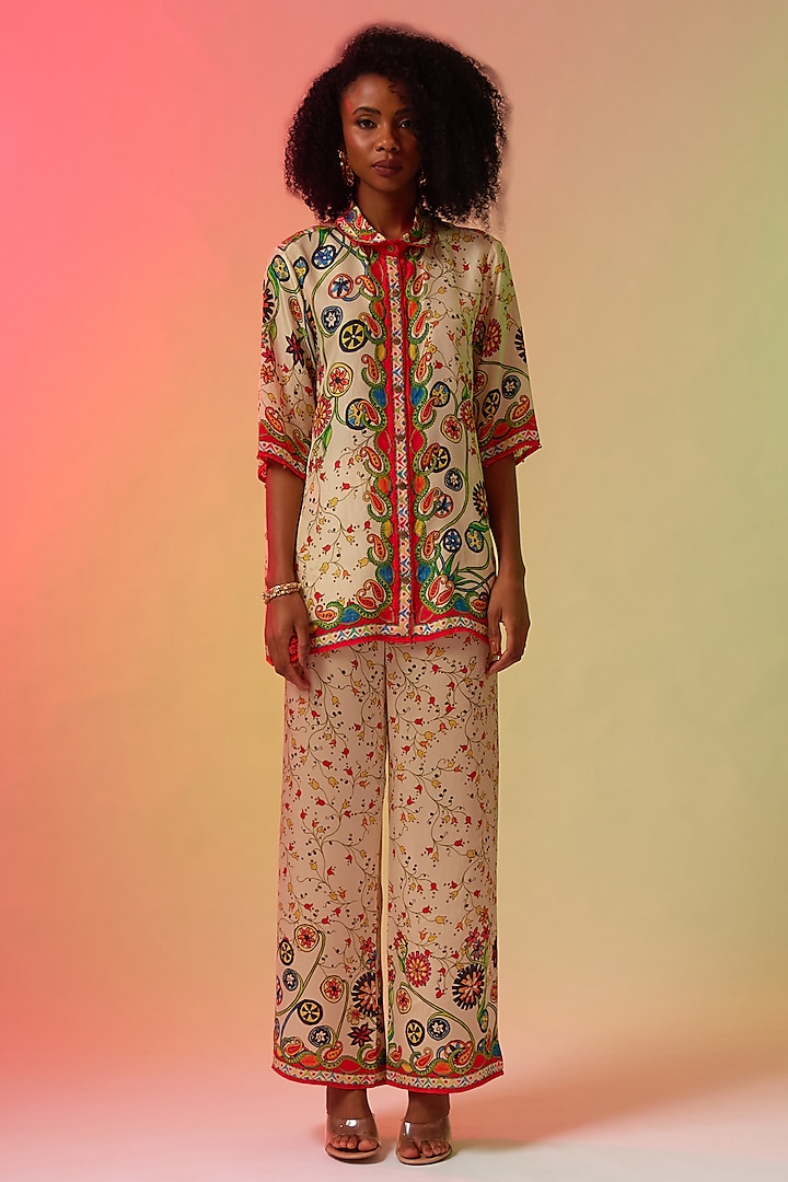 Multi-Colored Silk Printed Shirt by Rajdeep Ranawat