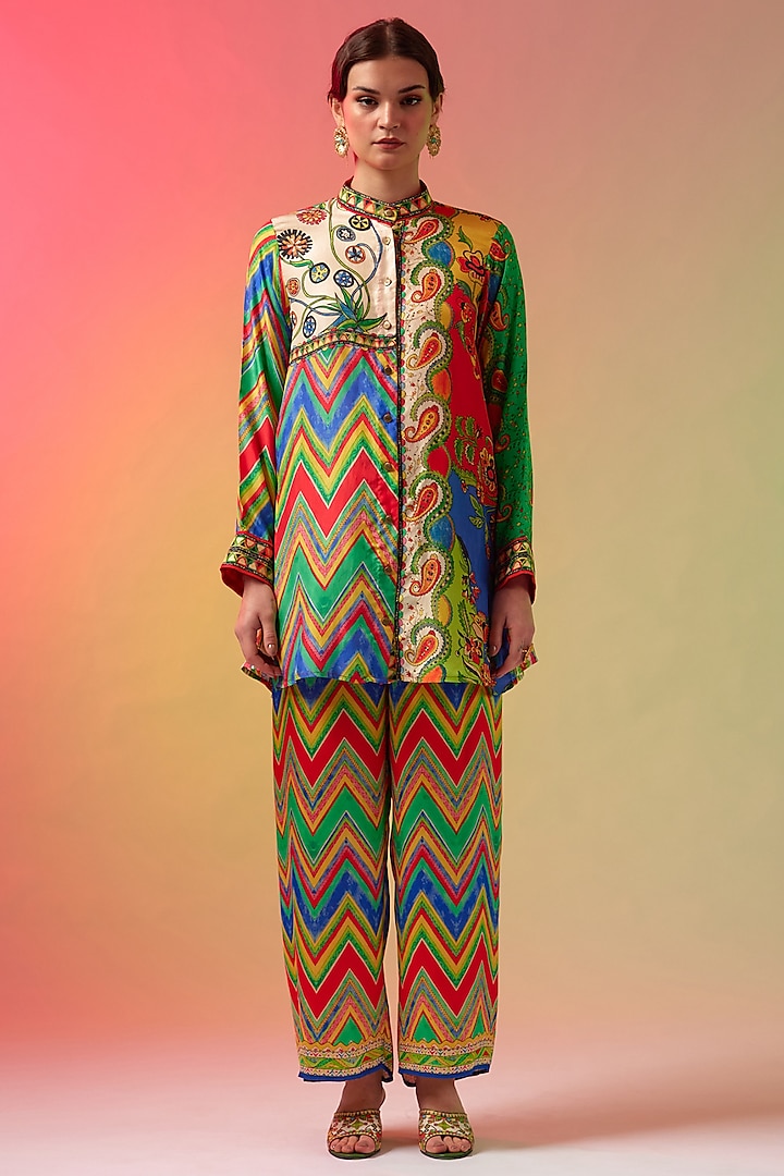 Multi-Colored Silk Printed Short Tunic by Rajdeep Ranawat