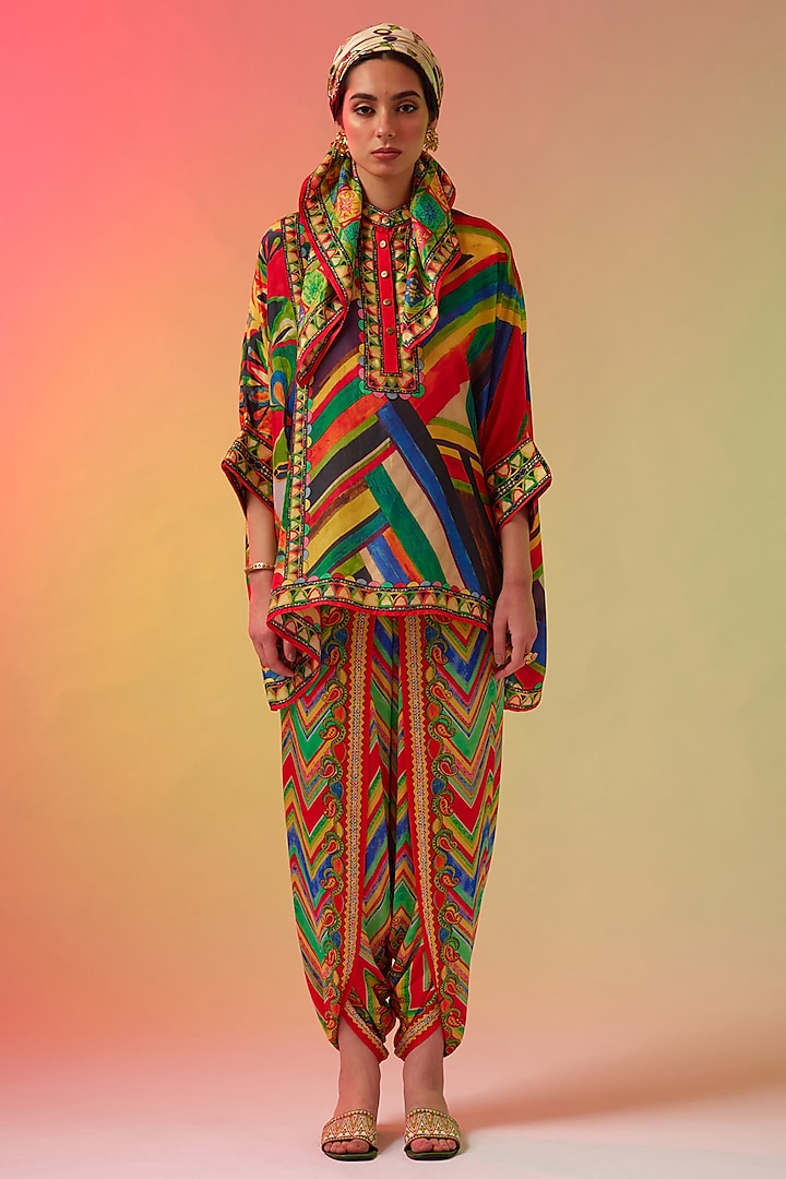 Multi-Colored Silk Printed Short Tunic by Rajdeep Ranawat