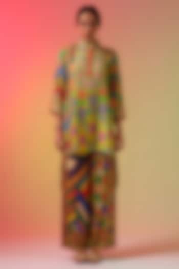 Multi-Colored Silk Printed High-Low Tunic by Rajdeep Ranawat