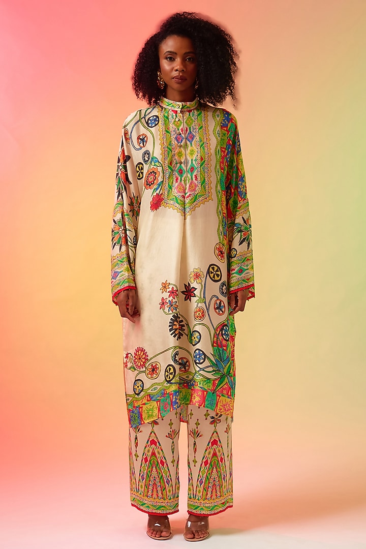 Multi-Colored Silk Printed Tunic by Rajdeep Ranawat