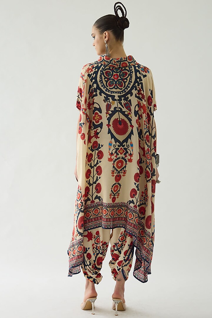 Rust Silk Printed Draped Tunic by Rajdeep Ranawat at Pernia's Pop Up Shop
