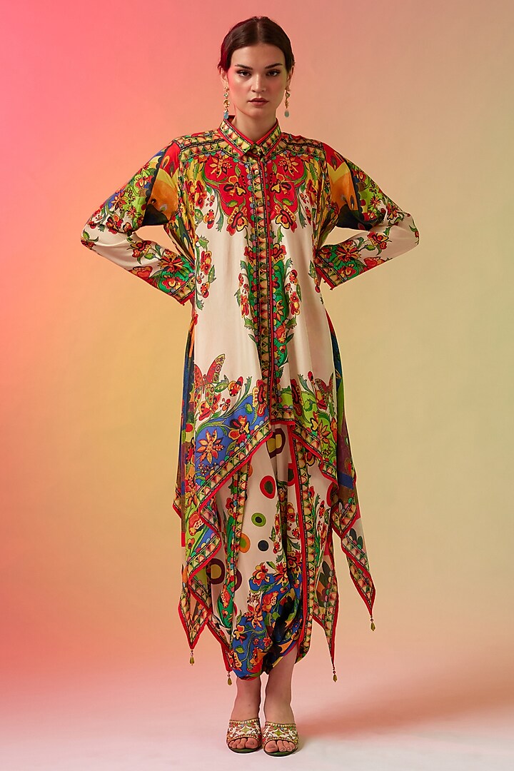 Multi-Colored Silk Printed Boxy Kaftan by Rajdeep Ranawat