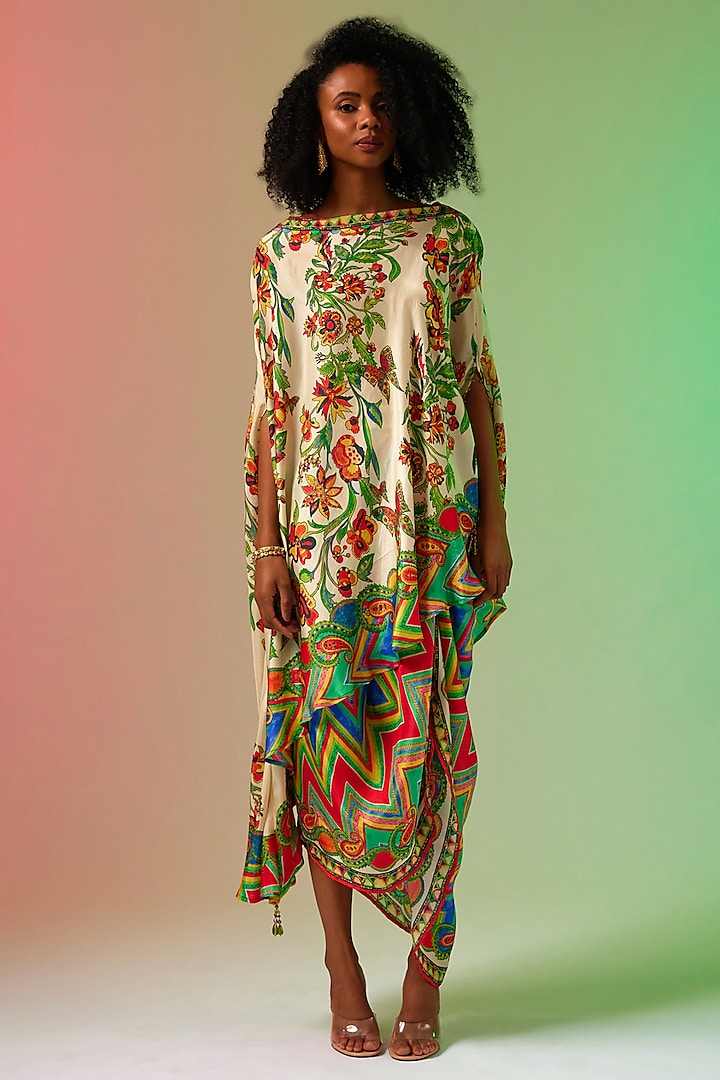 Multi-Colored Silk Printed Tie-Up Skirt Set by Rajdeep Ranawat