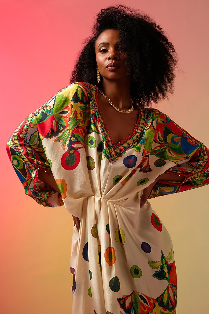 Multi-Colored Silk Printed Kaftan by Rajdeep Ranawat at Pernia's Pop Up Shop