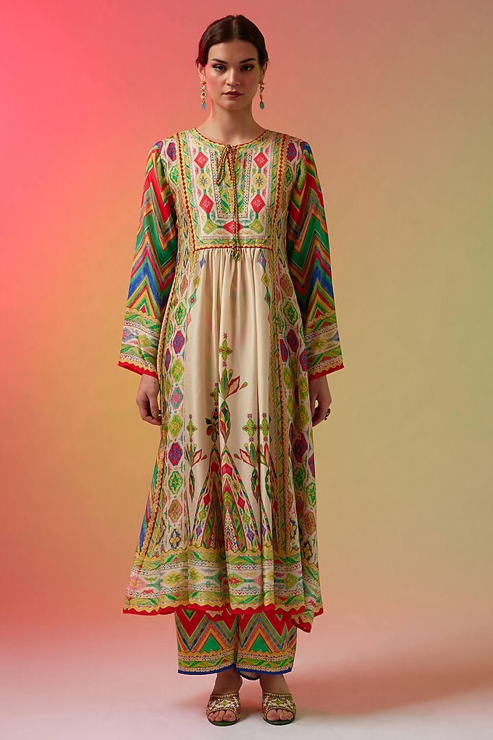 Multi-Colored Silk Printed Anarkali by Rajdeep Ranawat