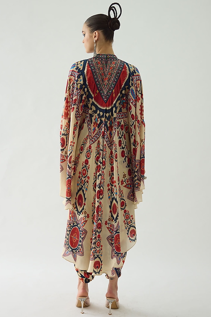 Rust Silk Printed Draped Circular Vacation Dress by Rajdeep Ranawat at Pernia's Pop Up Shop