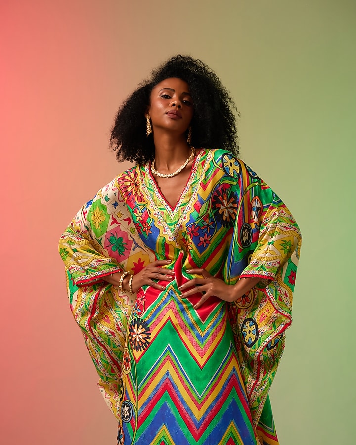 Multi-Colored Silk Printed Kaftan by Rajdeep Ranawat at Pernia's Pop Up Shop