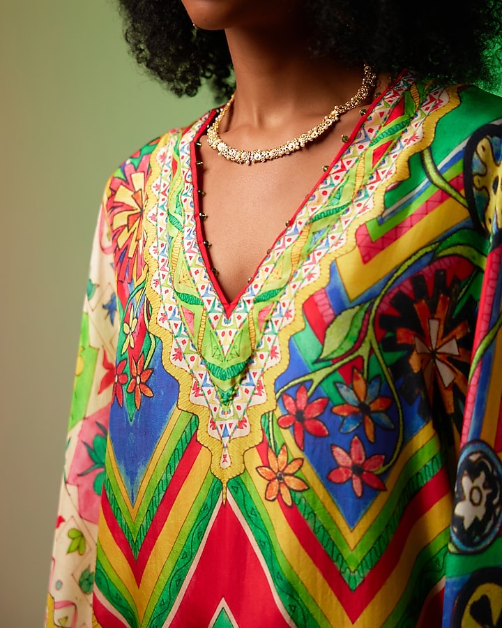 Multi-Colored Silk Printed Kaftan by Rajdeep Ranawat at Pernia's Pop Up Shop