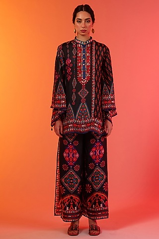 Savannah Blue Silk Printed Tunic by Rajdeep Ranawat