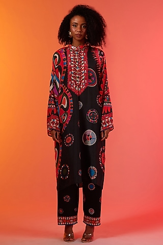 Savannah Blue Silk Printed Tunic by Rajdeep Ranawat