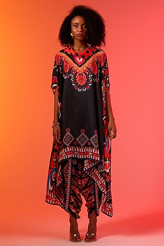 Savannah Blue Silk Printed Draped Tunic by Rajdeep Ranawat