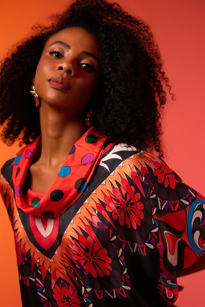 Savannah Blue Silk Printed Draped Tunic by Rajdeep Ranawat at Pernia's Pop Up Shop
