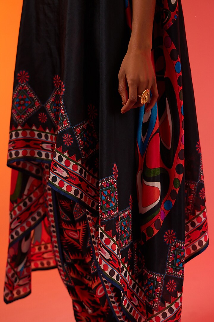 Savannah Blue Silk Printed Draped Tunic by Rajdeep Ranawat at Pernia's Pop Up Shop