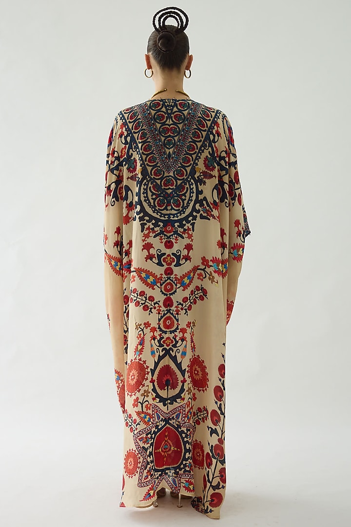 Rust Silk Printed Kaftan by Rajdeep Ranawat at Pernia's Pop Up Shop