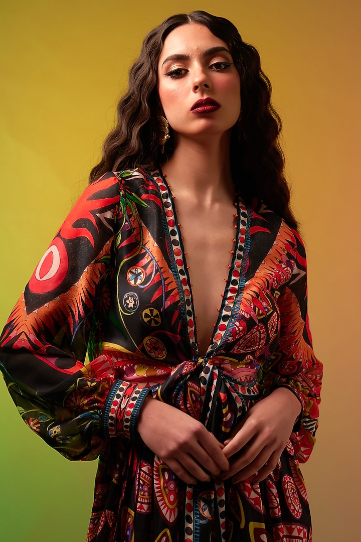 Multi-Colored Silk Printed Maxi Cocktail Dress by Rajdeep Ranawat at Pernia's Pop Up Shop