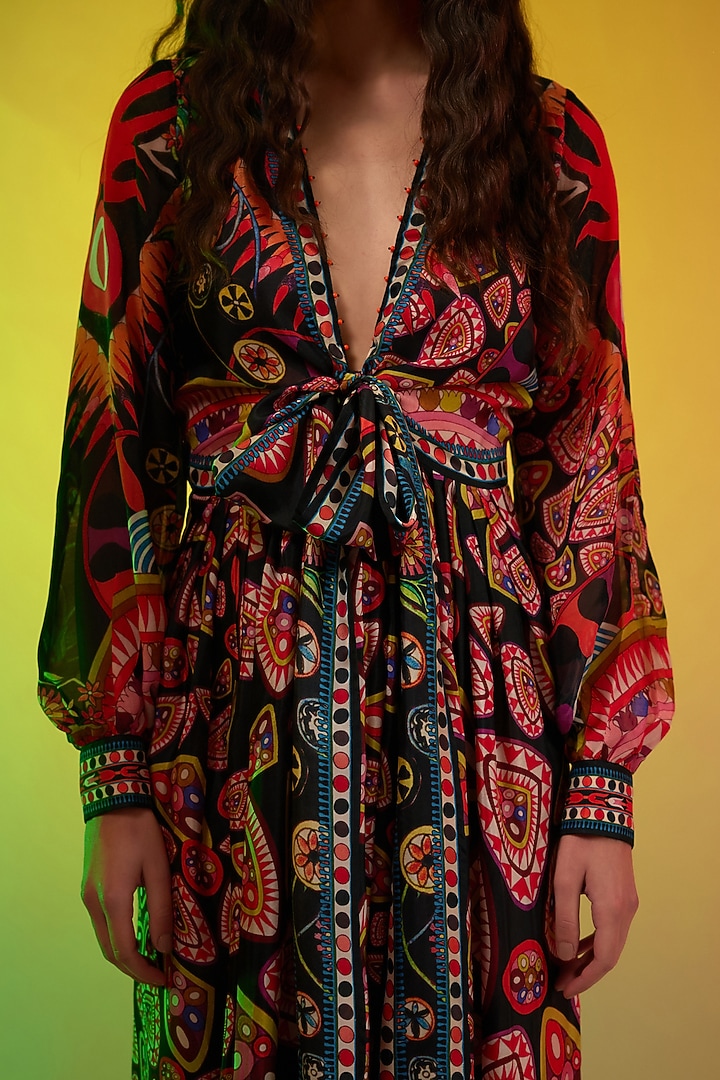 Multi-Colored Silk Printed Maxi Cocktail Dress by Rajdeep Ranawat at Pernia's Pop Up Shop