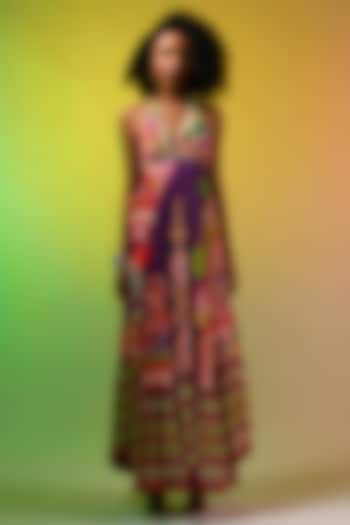 Multi-Colored Silk Printed Maxi Dress by Rajdeep Ranawat