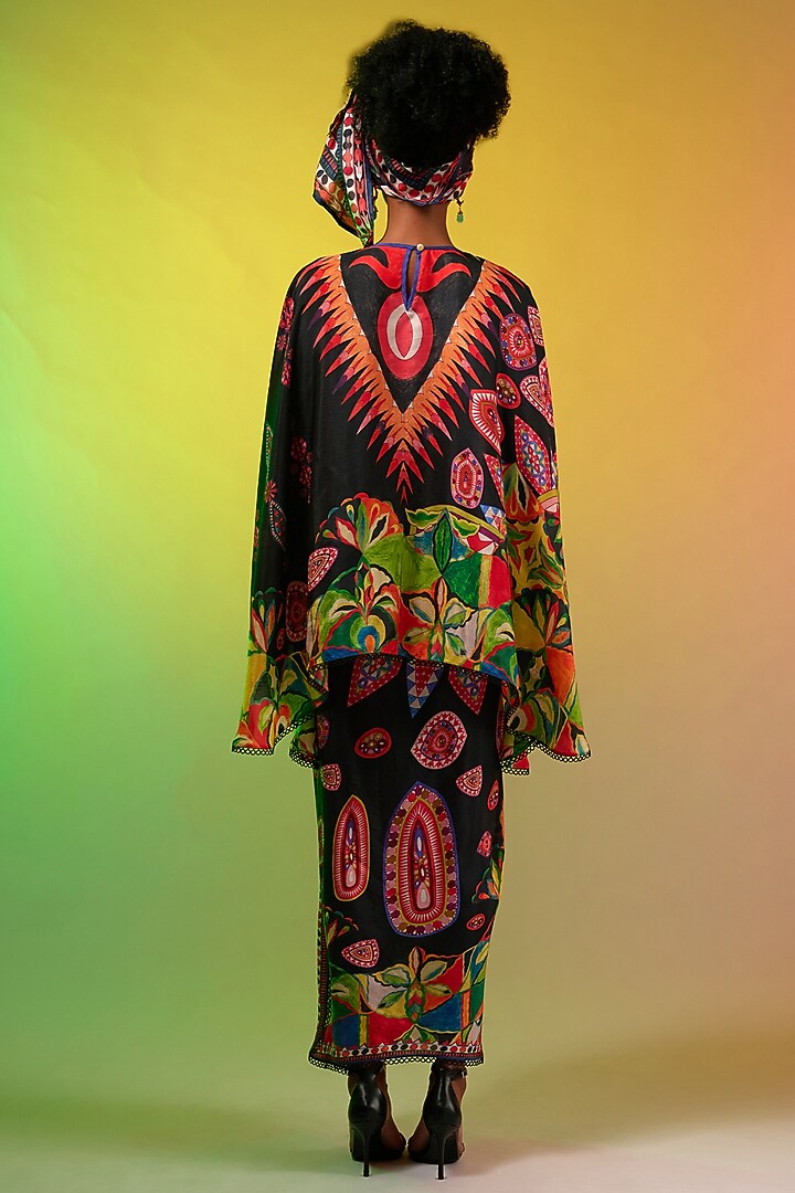 Multi-Colored Silk Printed Asymmetric Draped Skirt Set by Rajdeep Ranawat at Pernia's Pop Up Shop
