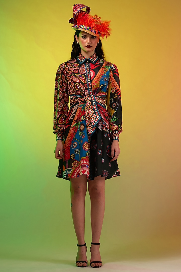 Multi-Colored Silk Printed Shirt Dress by Rajdeep Ranawat