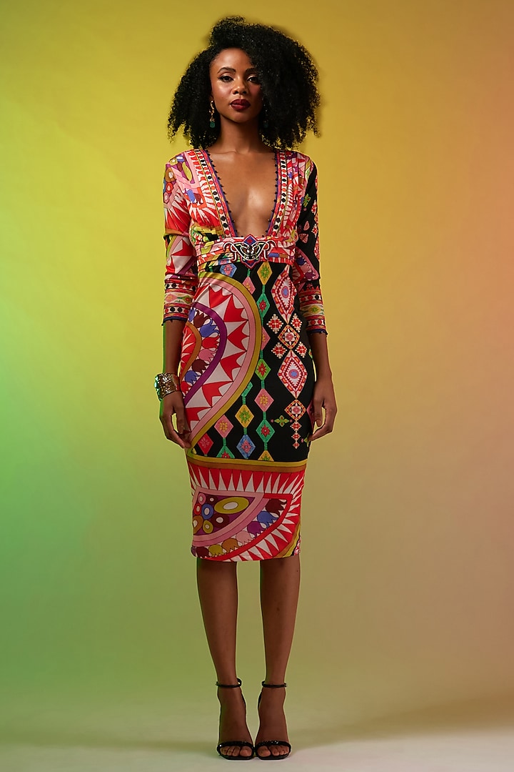 Multi-Colored Lycra Printed Dress by Rajdeep Ranawat