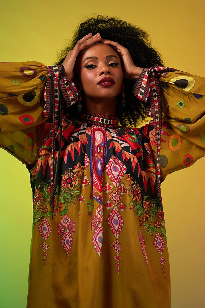 Multi-Colored Silk Chiffon & Modal Satin Printed Tunic Set by Rajdeep Ranawat at Pernia's Pop Up Shop