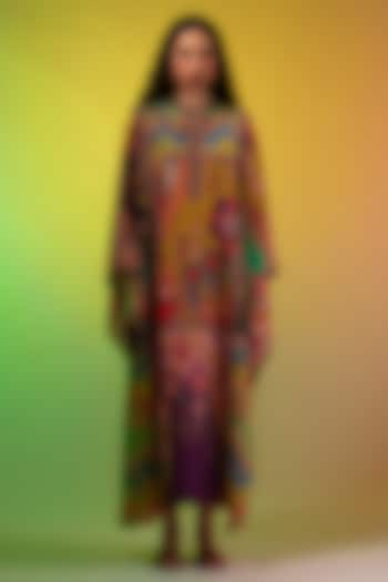 Multi-Colored Silk Printed Kaftan by Rajdeep Ranawat