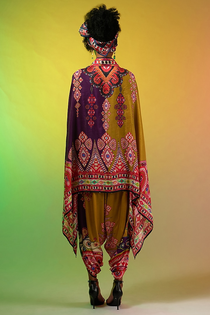 Multi-Colored Silk Printed Cape Set by Rajdeep Ranawat at Pernia's Pop Up Shop