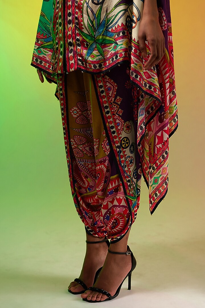 Multi-Colored Silk Printed Cape Set by Rajdeep Ranawat at Pernia's Pop Up Shop