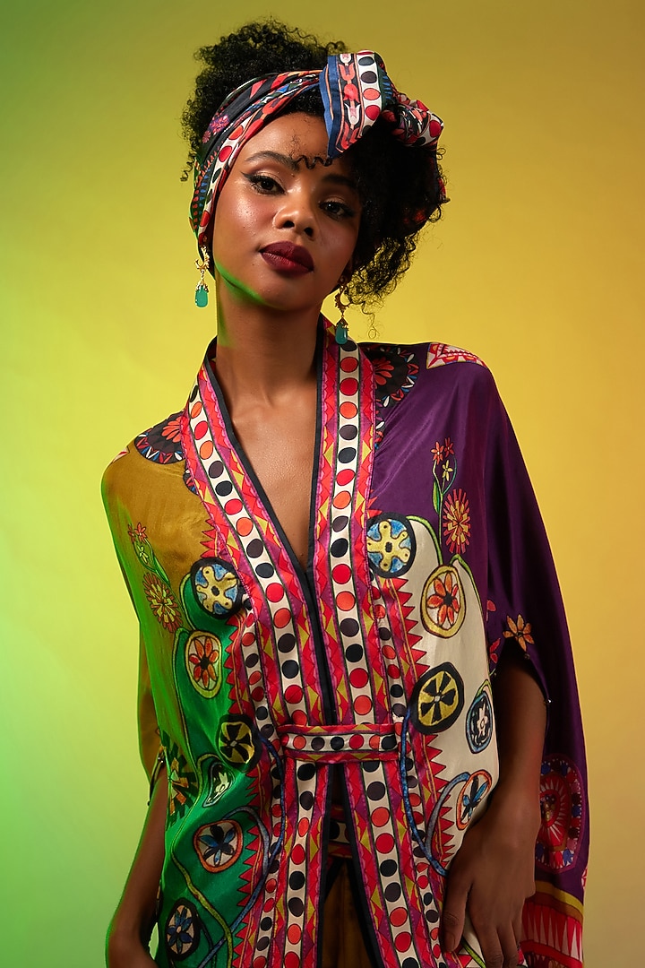 Multi-Colored Silk Printed Cape Set by Rajdeep Ranawat at Pernia's Pop Up Shop
