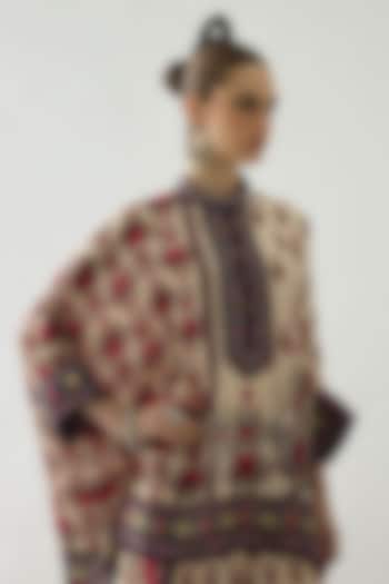 Maroon Silk Printed Tunic by Rajdeep Ranawat