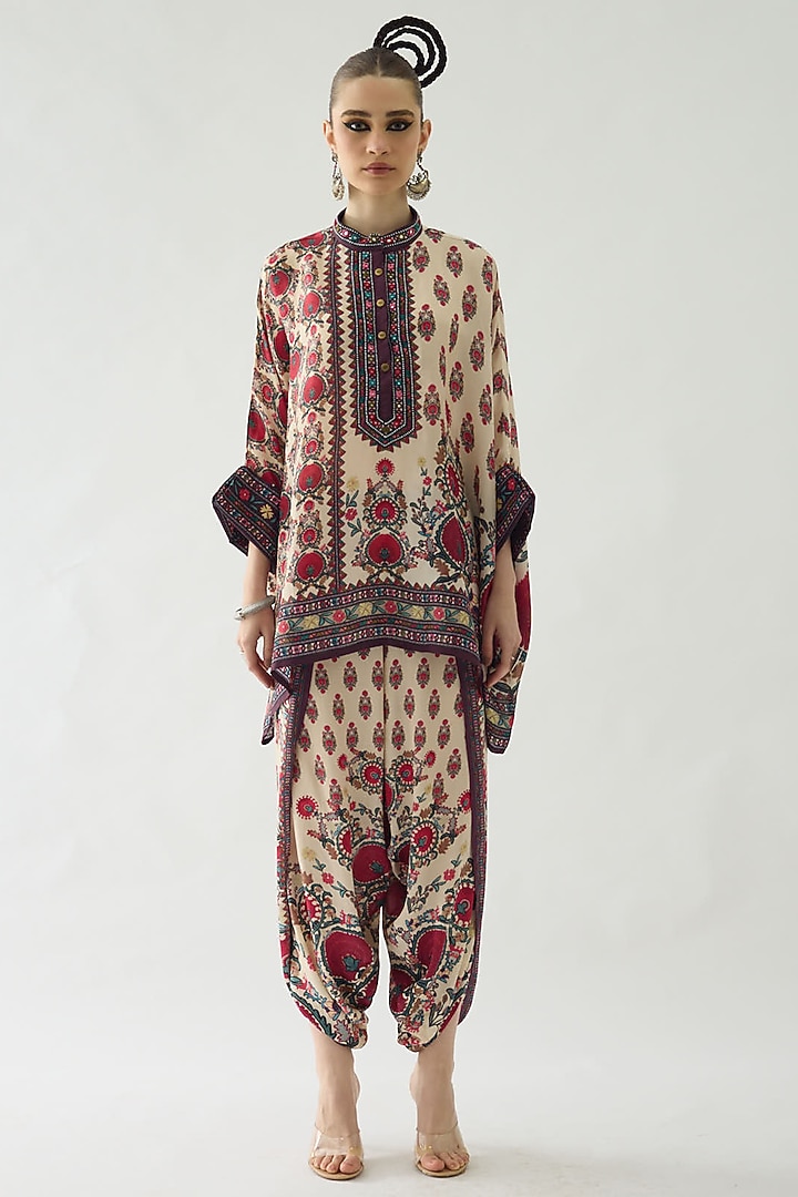 Maroon Silk Printed Tunic by Rajdeep Ranawat at Pernia's Pop Up Shop