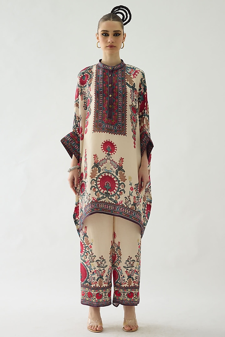 Maroon Silk Printed Tunic by Rajdeep Ranawat