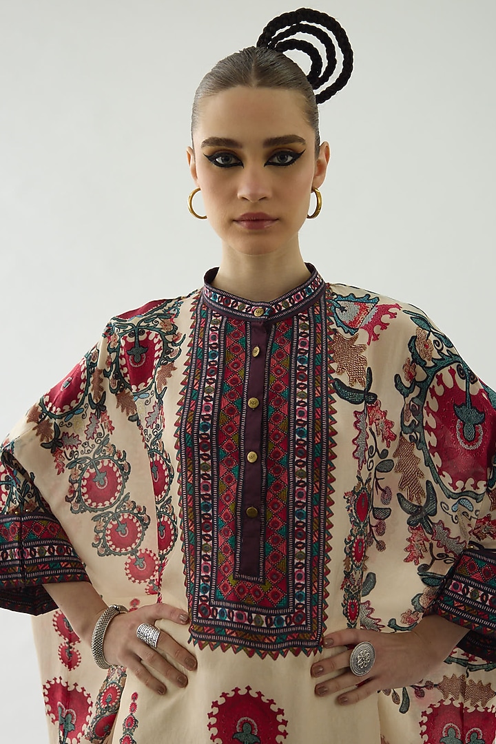 Maroon Silk Printed Tunic by Rajdeep Ranawat at Pernia's Pop Up Shop
