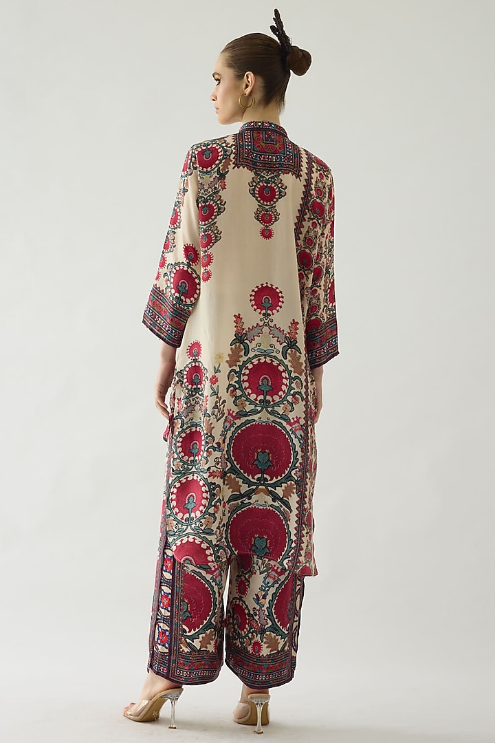 Maroon Silk Printed Layered Pants by Rajdeep Ranawat at Pernia's Pop Up Shop