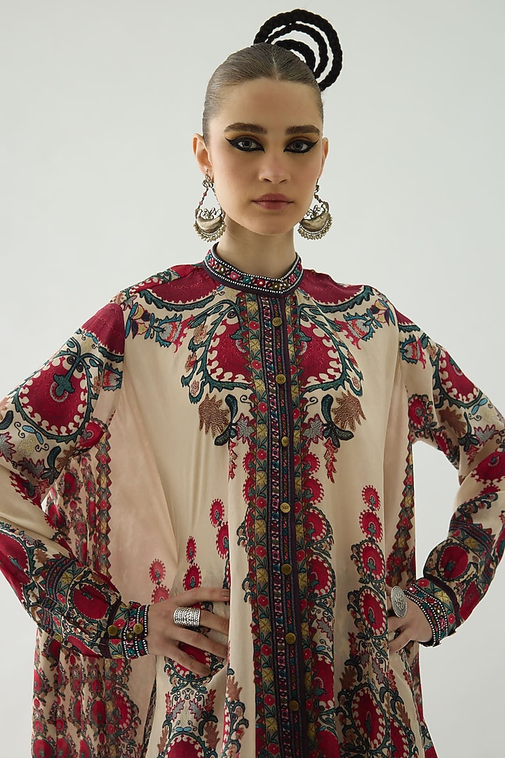 Maroon Silk Printed Tunic by Rajdeep Ranawat at Pernia's Pop Up Shop